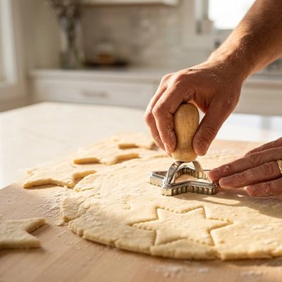 Découpe de pâte à raviolis et biscuits avec découpoir en métal