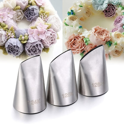 Trois douilles en acier inoxydable pour créer des décorations florales sur des gâteaux