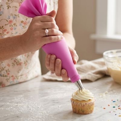 Poche à douille réutilisable en silicone rose pour décoration de cupcake
